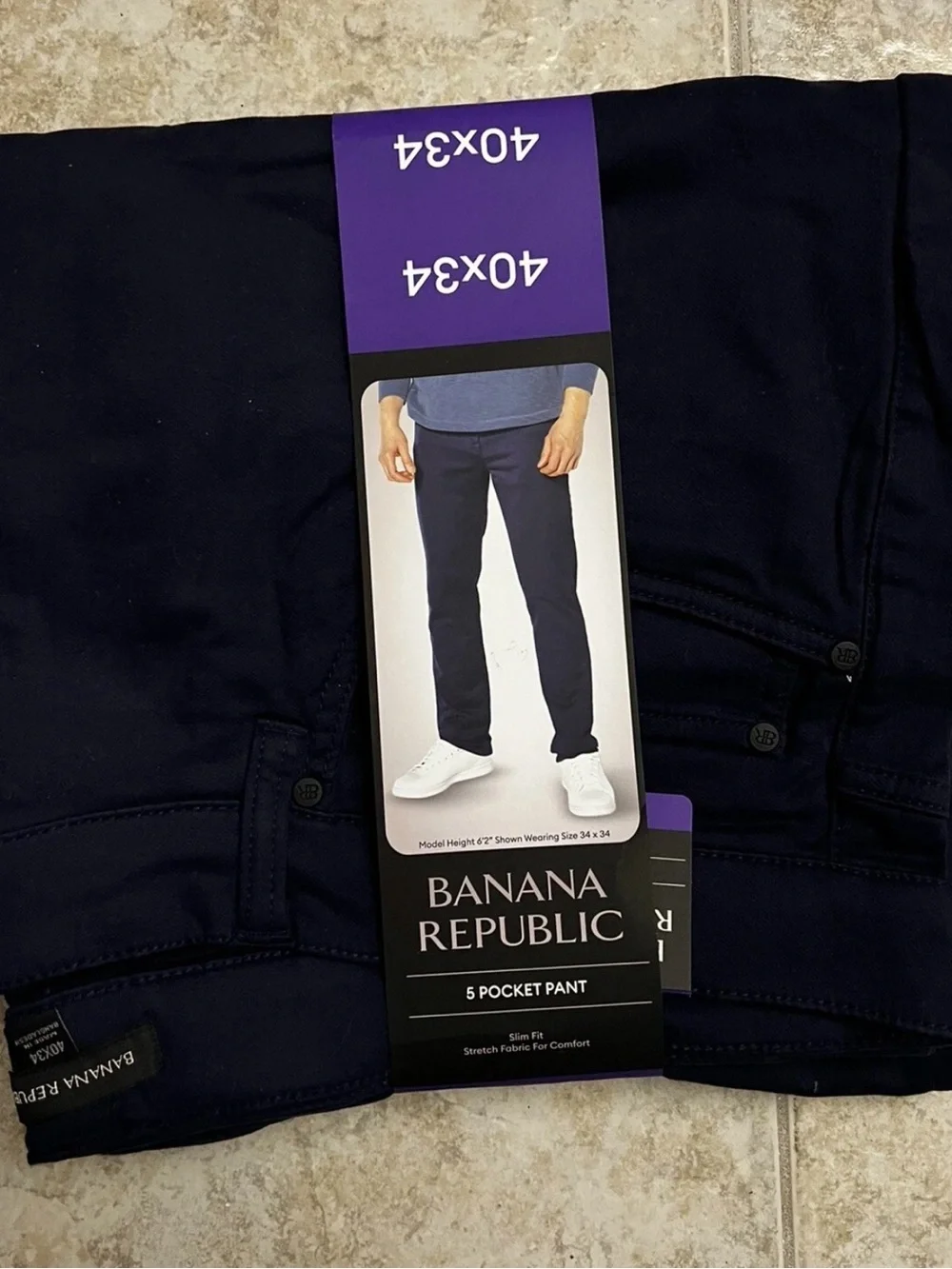 Banana Republic Men’s 5 Pocket Pant Slim Fit Stretch Fabric Comfort, Blue 40x34